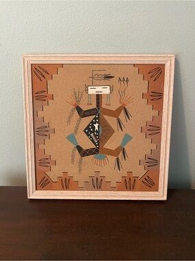 Navajo Native Southwestern Framed Sand Art SIGNED Berta Yazzie